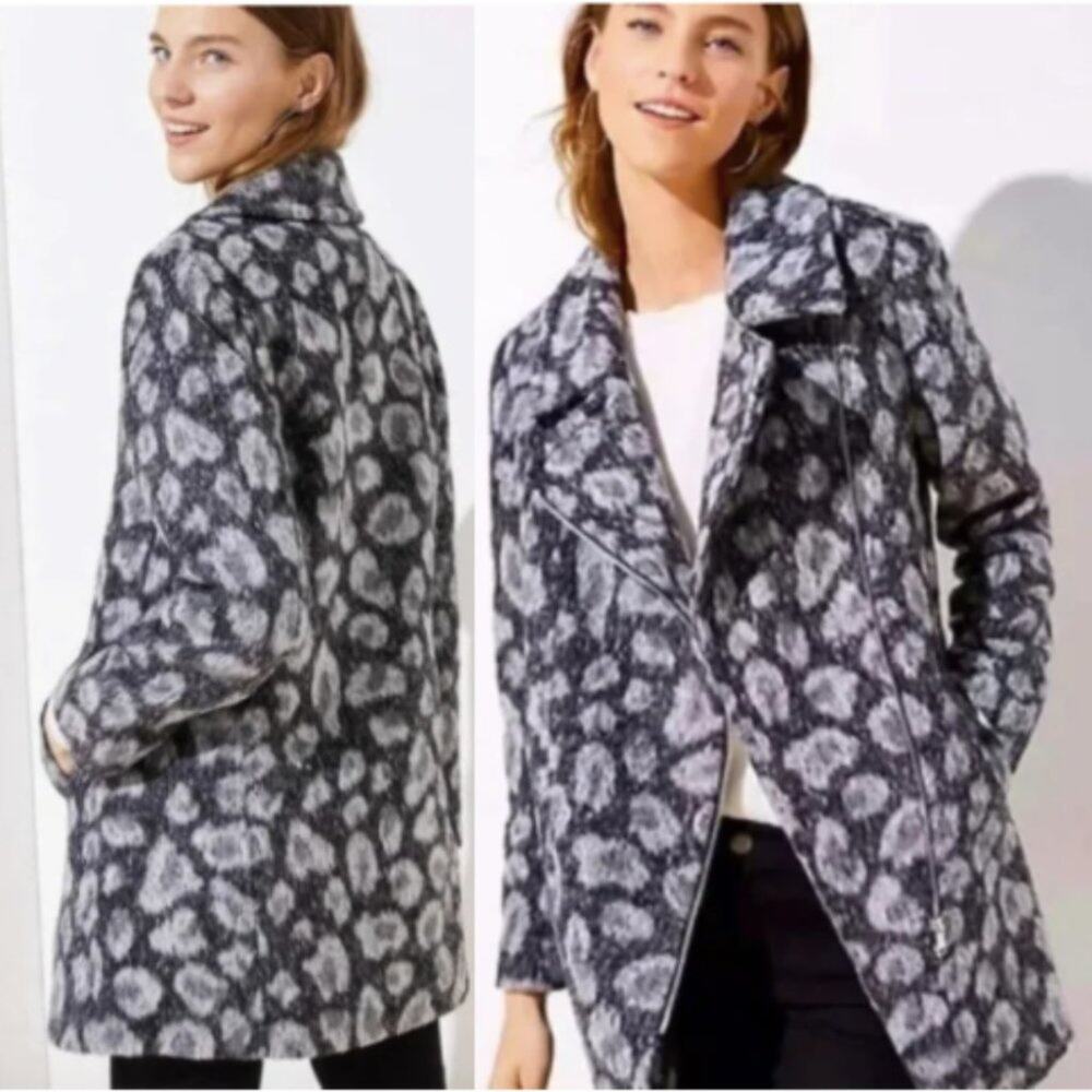 LOFT Grey Wool Blend Animal Print Coat